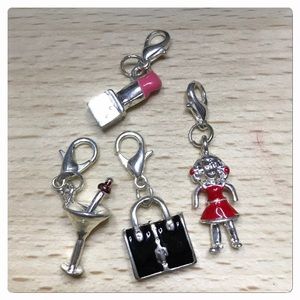 Girl, Handbag, Lipstick, Champagne Clip on Charm Bundle Set